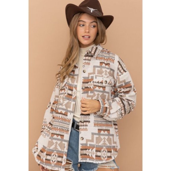 Plus Size Aztec Ethnic Western Shacket Jacket - Picture 6 of 8